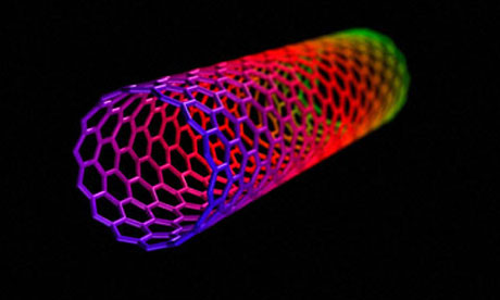 Fig. 2 (Click to enlarge). The diameter of a carbon nanotube (CNT) like this one is 50,000 times smaller than that of a human hair. CNTs may be useful in biomedical devices and building smaller electronics, among other applications. (www.theguardian.com)