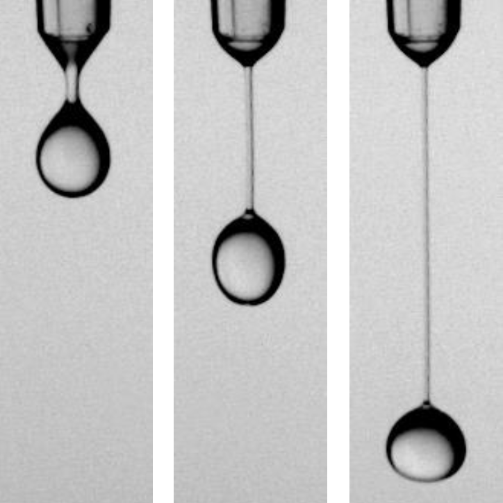 A falling droplet of soap solution with polymer added.